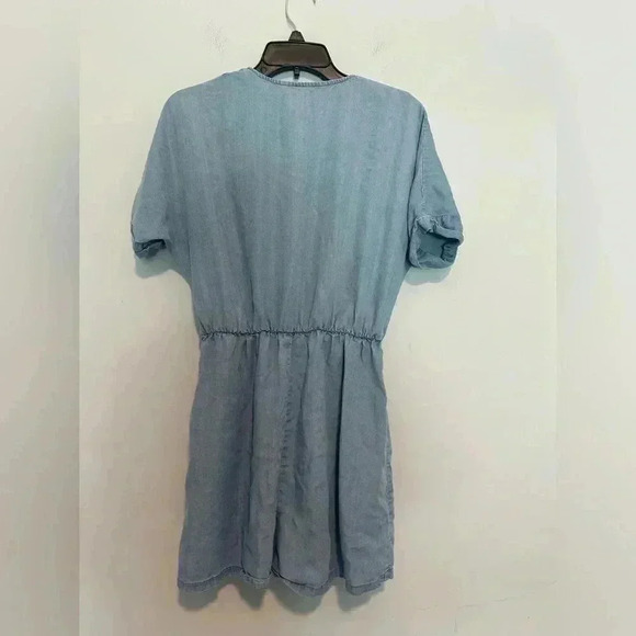 ZARA Denim Chambray Tie Front Short Sleeve Romper Sz XS - Picture 6 of 7